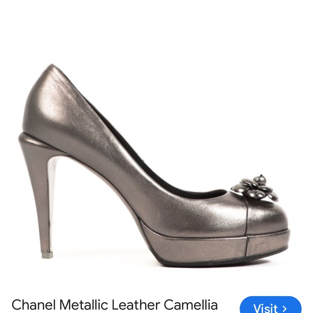 CHANEL Metallic Camellia Platform Pumps - Gunmetal - Picture 3 of 13